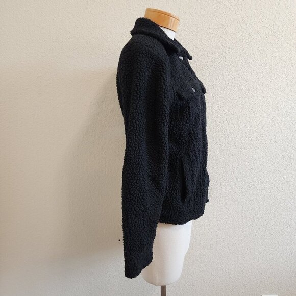 Hollister Black Sherpa Fuzzy Button Down Collared Trucker Jacket Womens S - Picture 6 of 12